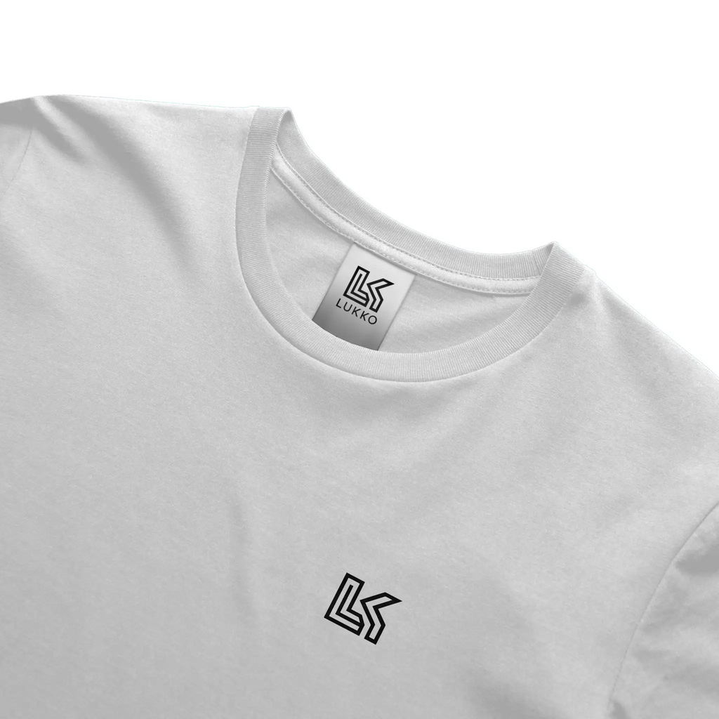 Apliiq Lukko Logo classic coupe T-shirt in white, featuring a small logo on the chest, made of soft cotton fabric.