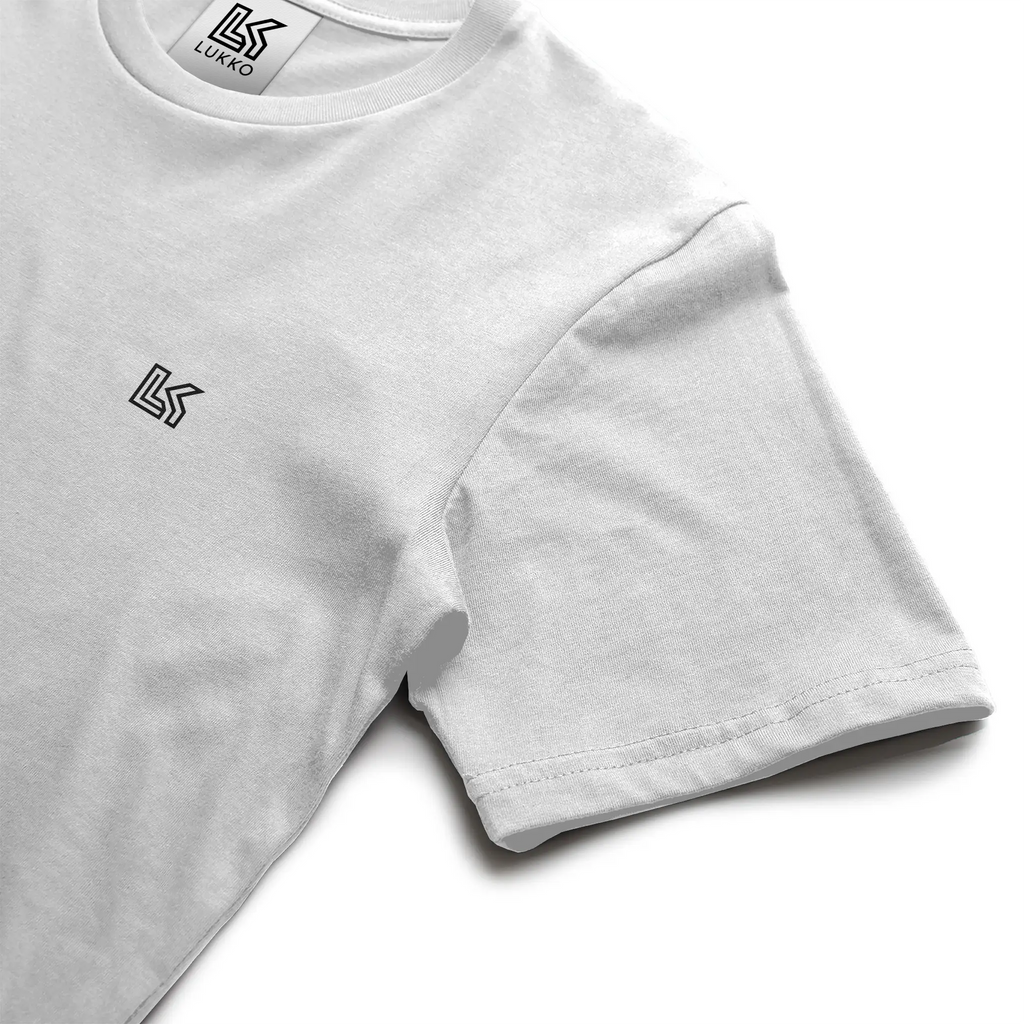 Apliiq Lukko Logo classic coupe T-shirt in white, featuring a front logo design, laid flat showing the shirt's clean look.